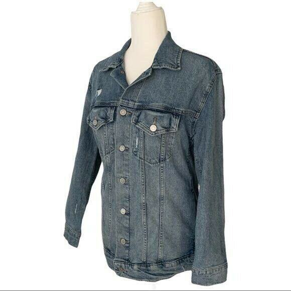 Lucky Brand Women's Jean Denim Truck Jacket Size XS Ripped Pockets Long Sleeve - Picture 8 of 12